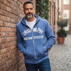 TRIUMPH | Lavenham Full Zip British Motorcycle Biker Hoodie Logo Pockets | XXL